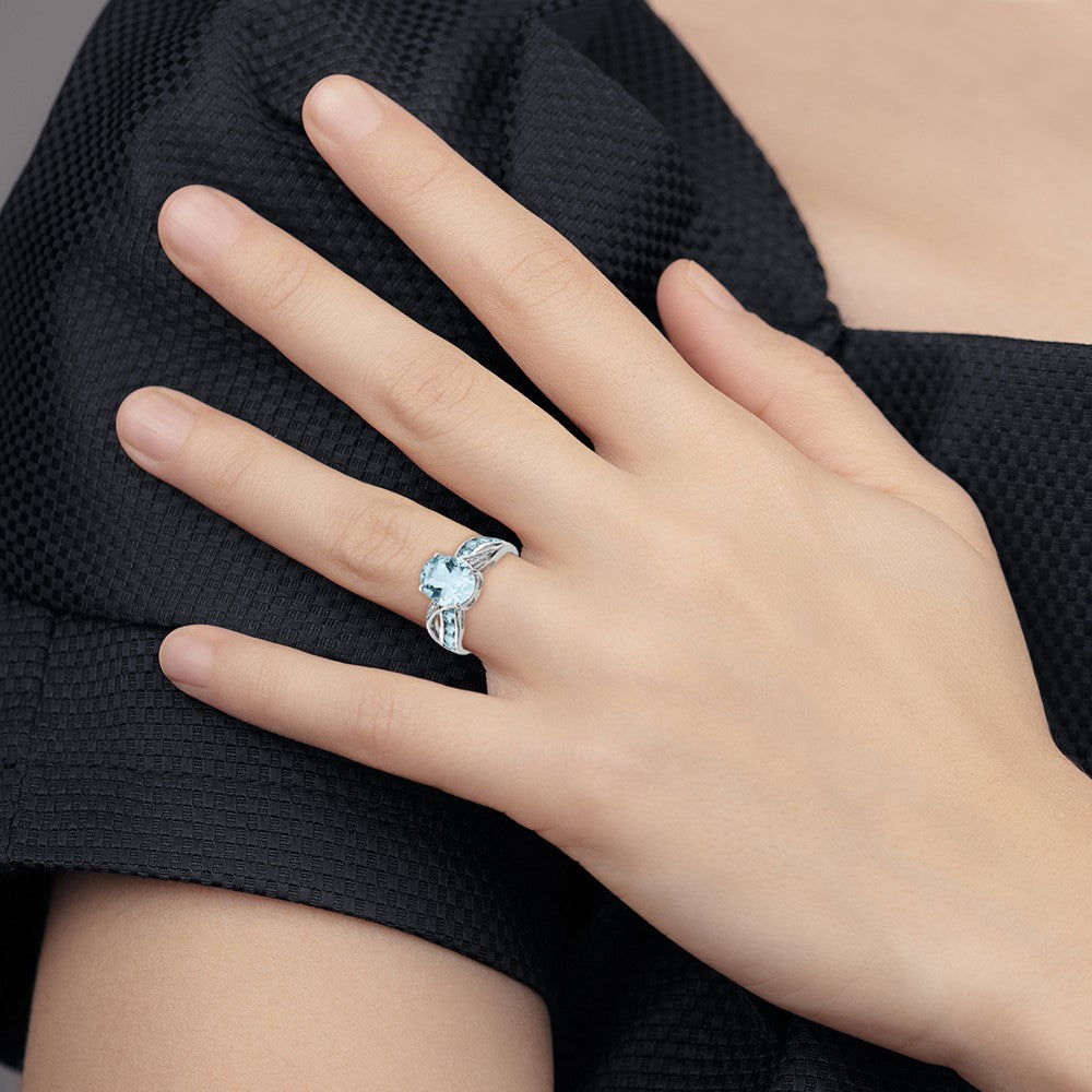 Sterling Silver Rhodium Diam. & Sky Blue Topaz Ring