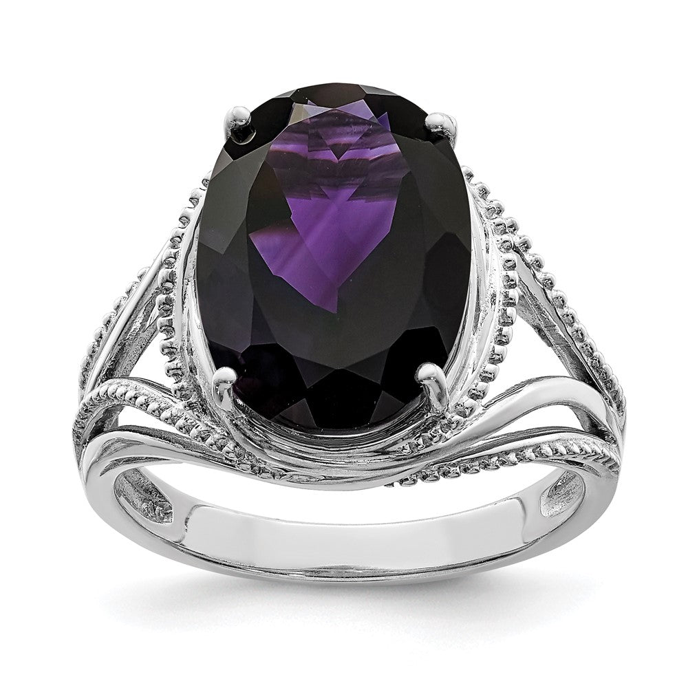 Polished;Genuine;Sterling silver;Amethyst;Rhodium-plated