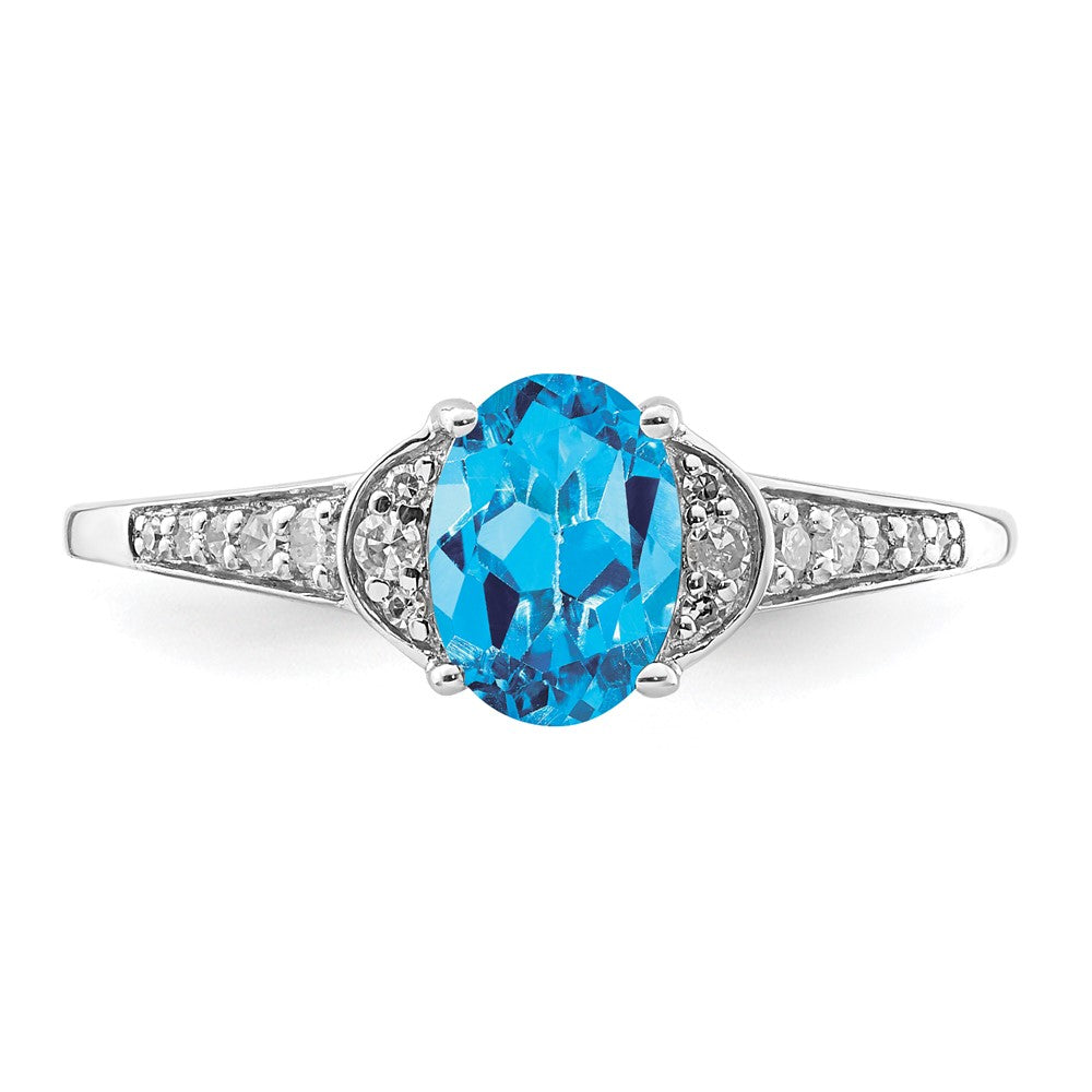 Sterling Silver Rhodium Oval Blue Topaz & Diam. Ring