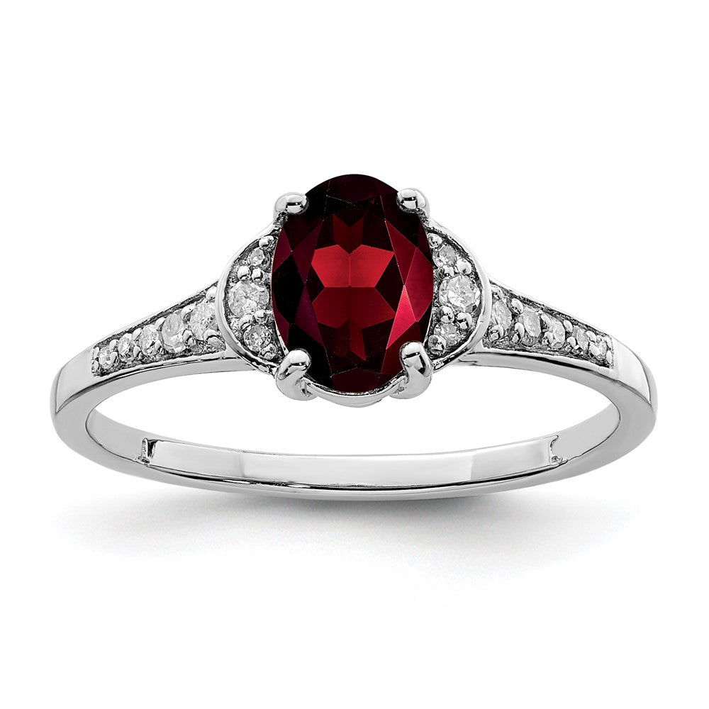 Polished;Open back;Sterling silver;Diamond;Garnet;Rhodium-plated