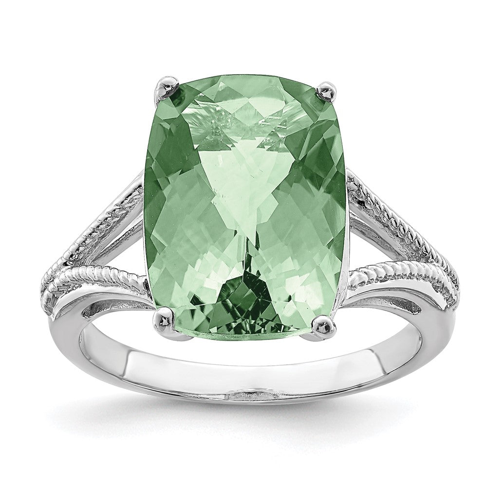Polished;Genuine;Sterling silver;Quartz;Rhodium-plated;Cushion Cut;Checkerboard-cut