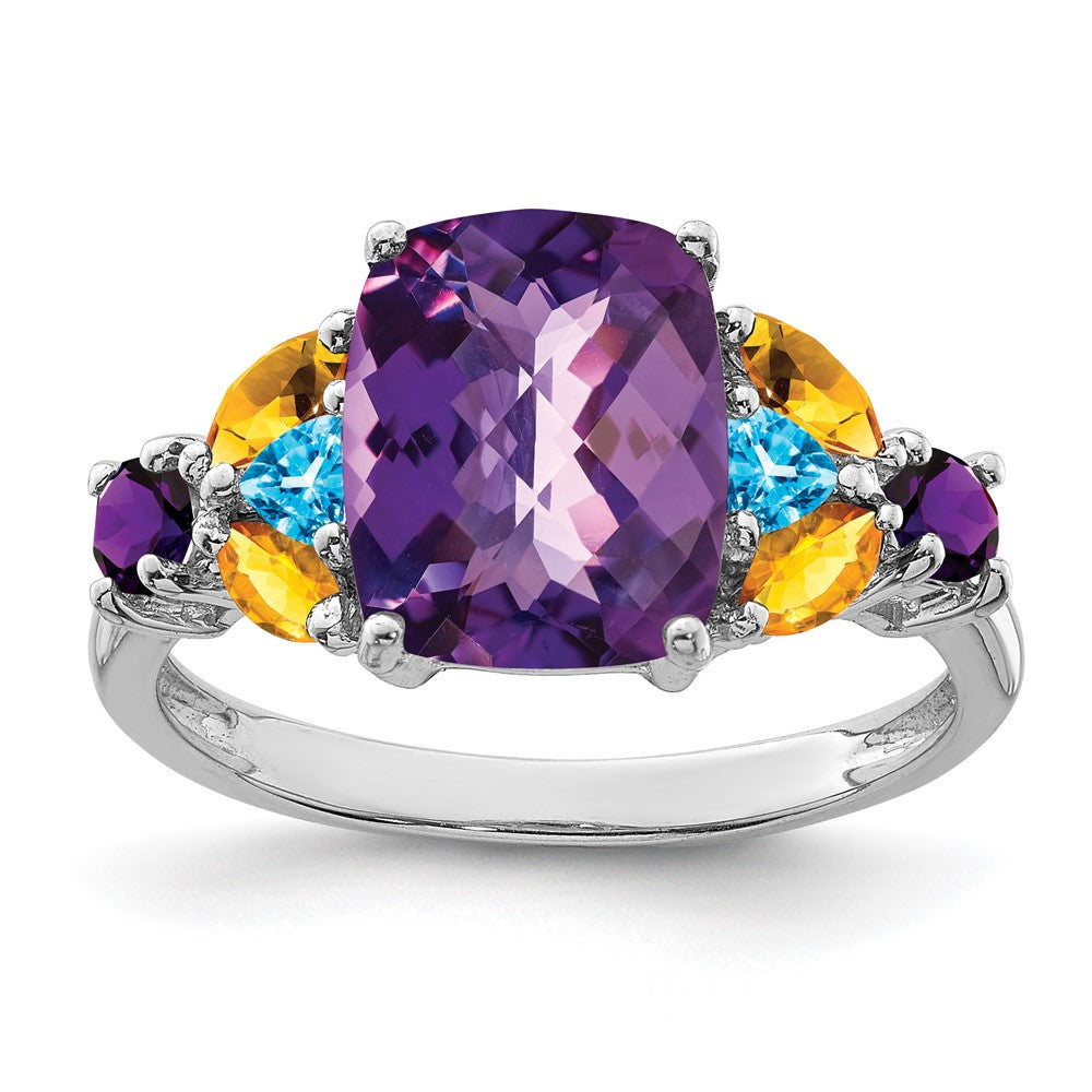 Polished;Genuine;Sterling silver;Amethyst;Blue topaz;Citrine;Rhodium-plated;Blue Topaz
