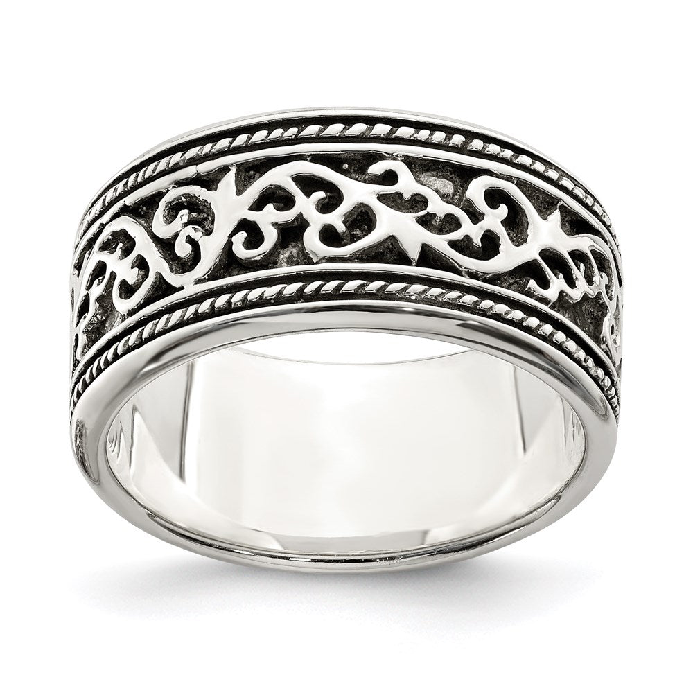 Solid;Casted;Engravable;Antique finish;Sterling silver
