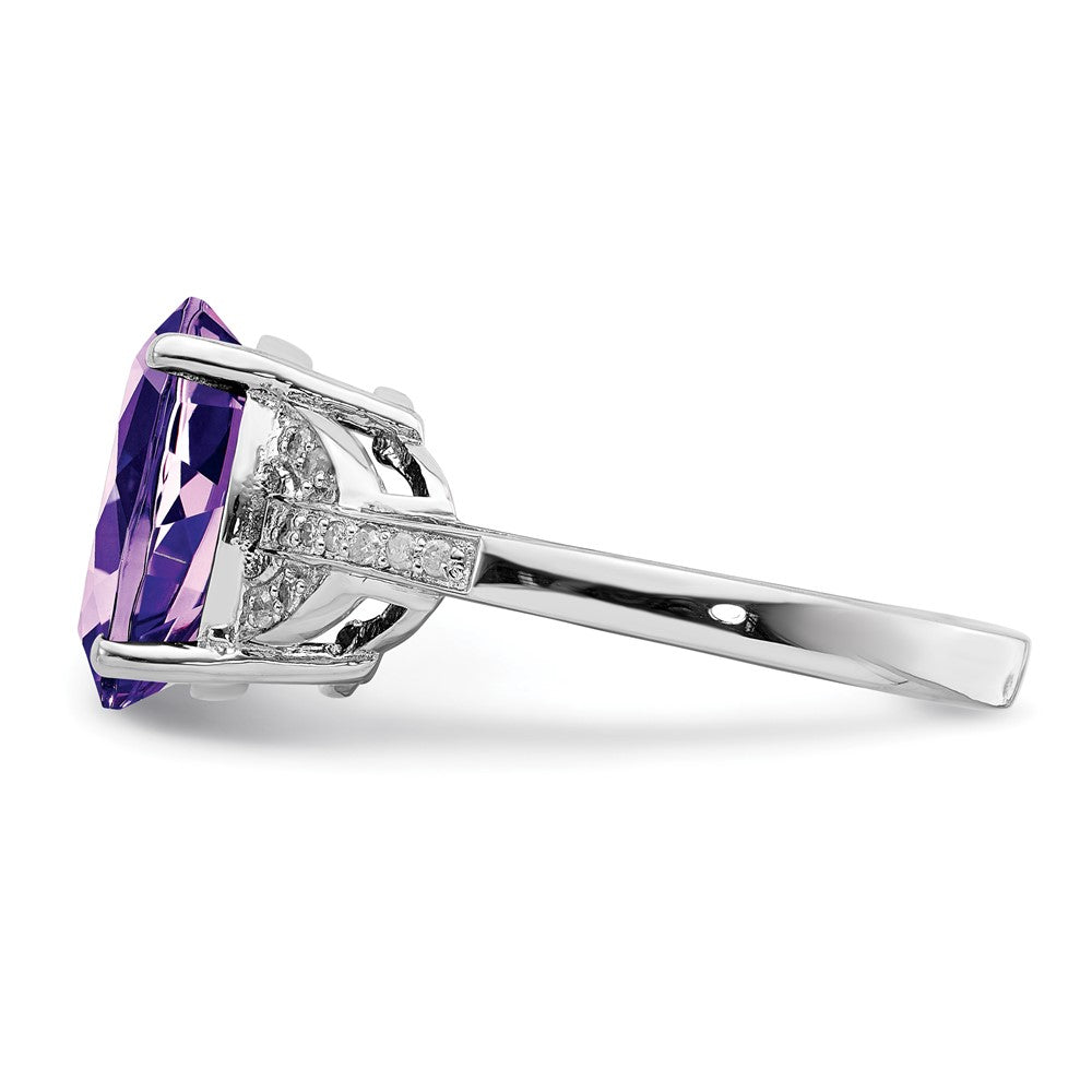 Sterling Silver Rhodium-plated Oval Amethyst & Diamond Ring