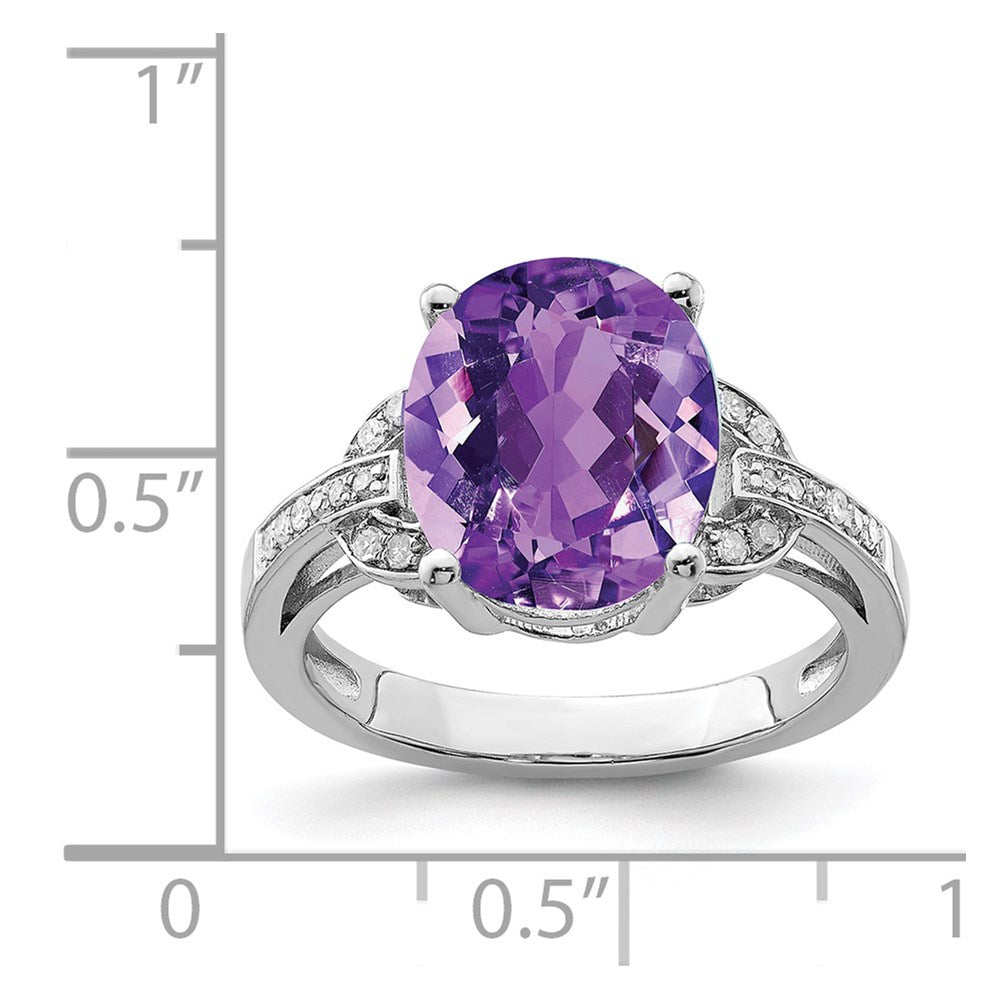 Sterling Silver Rhodium-plated Oval Amethyst & Diamond Ring