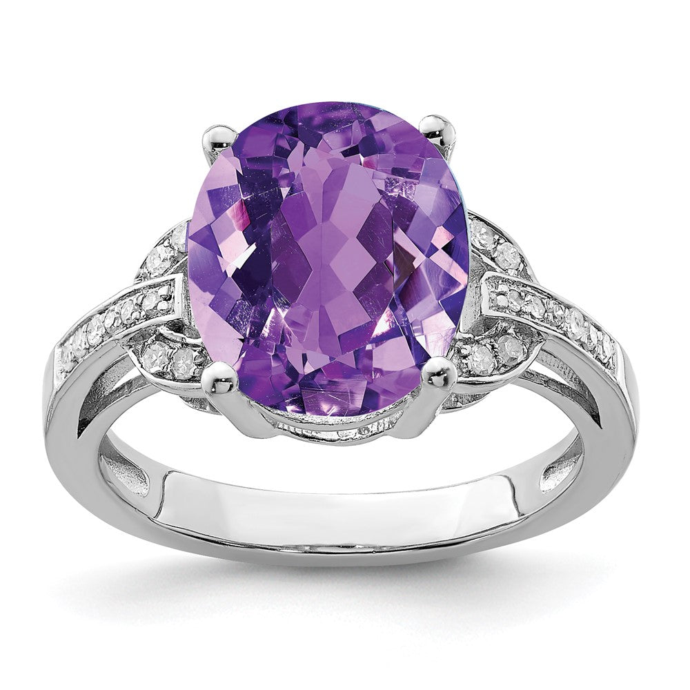 Polished;Genuine;Sterling silver;Amethyst;Diamond;Rhodium-plated