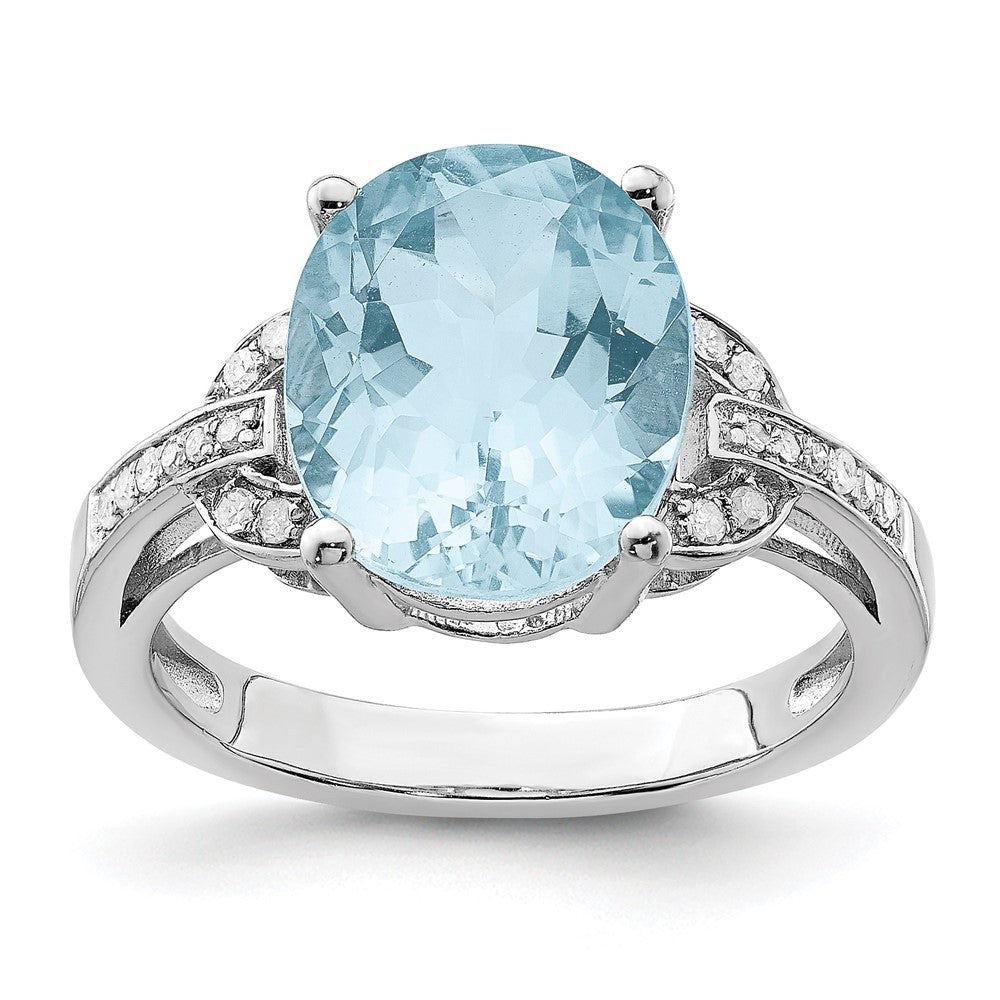 Polished;Genuine;Sterling silver;Diamond;Rhodium-plated;Blue Topaz