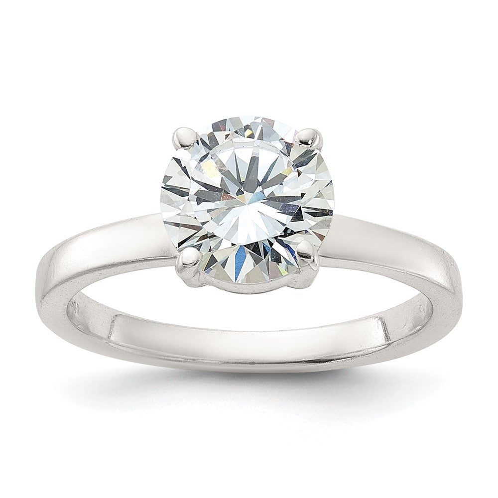 Casted;Polished;Sterling silver;CZ;Round;Solid Back