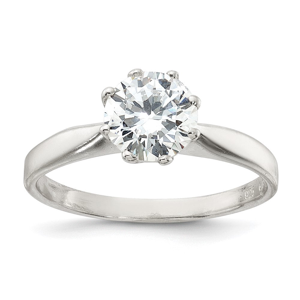 Casted;Polished;Open back;Sterling silver;CZ;Round