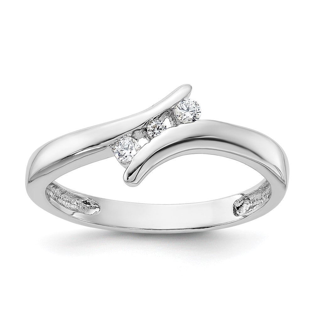 Solid;Casted;Polished;Sterling silver;CZ;Round;Rhodium-plated