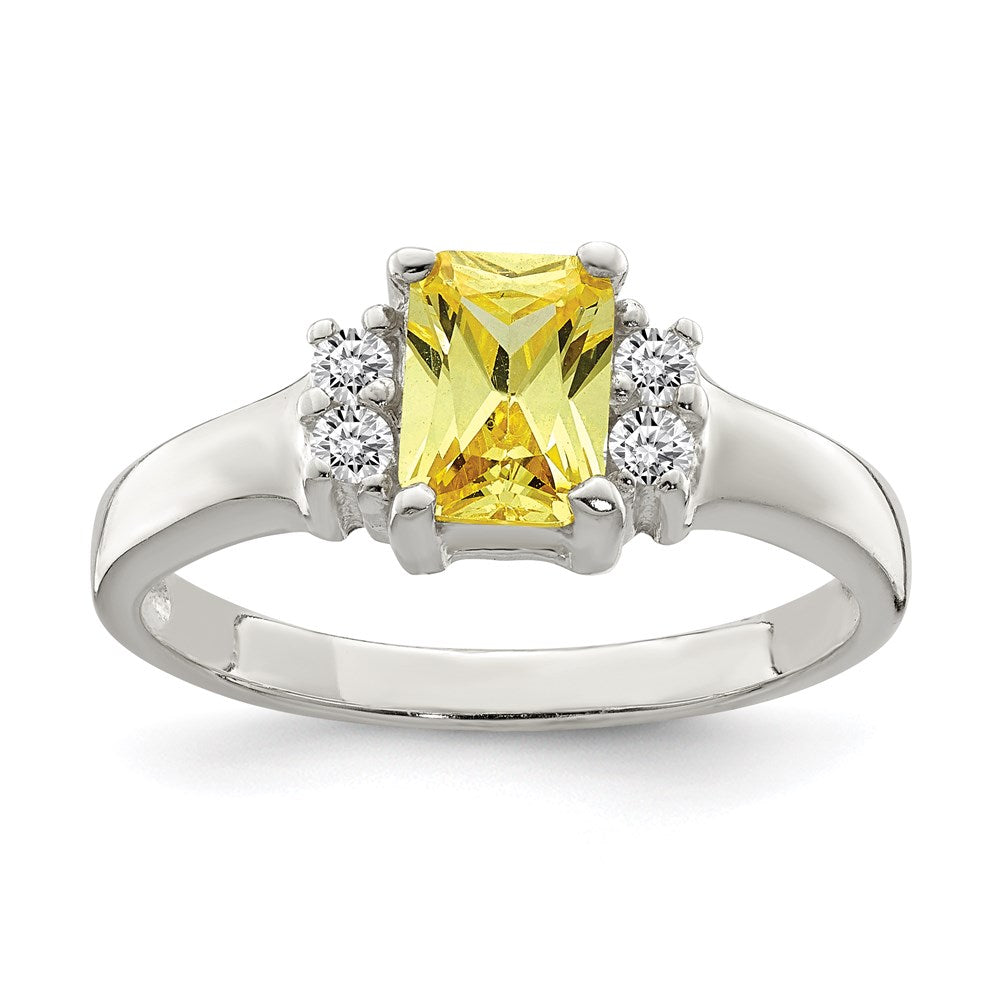 Casted;Polished;Open back;CZ;Emerald Cut;Cut-out sides;Yellow CZ