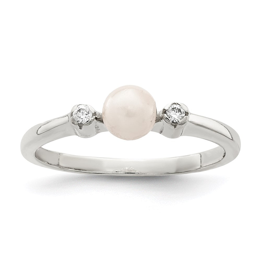 Casted;Polished;Sterling silver;CZ;Round;Plastic;Simulated pearl;Solid Back