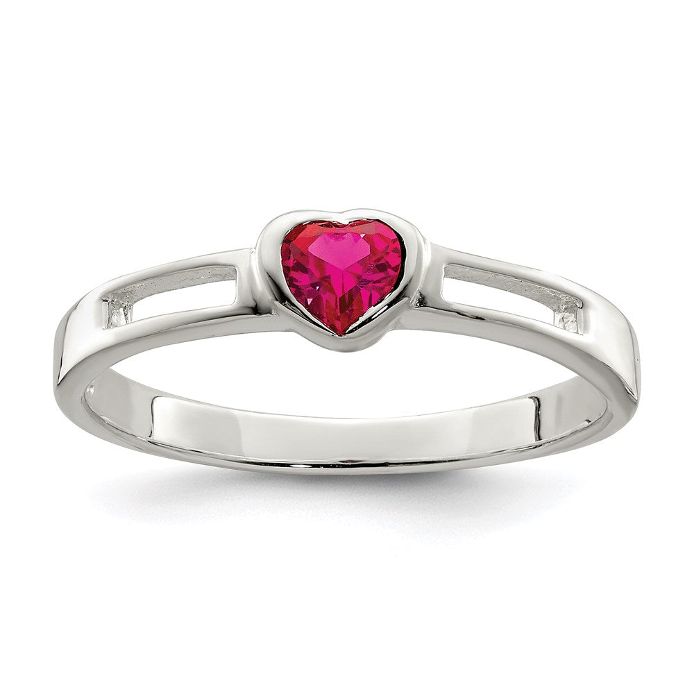 Casted;Polished;Open back;Sterling silver;Heart;Red CZ
