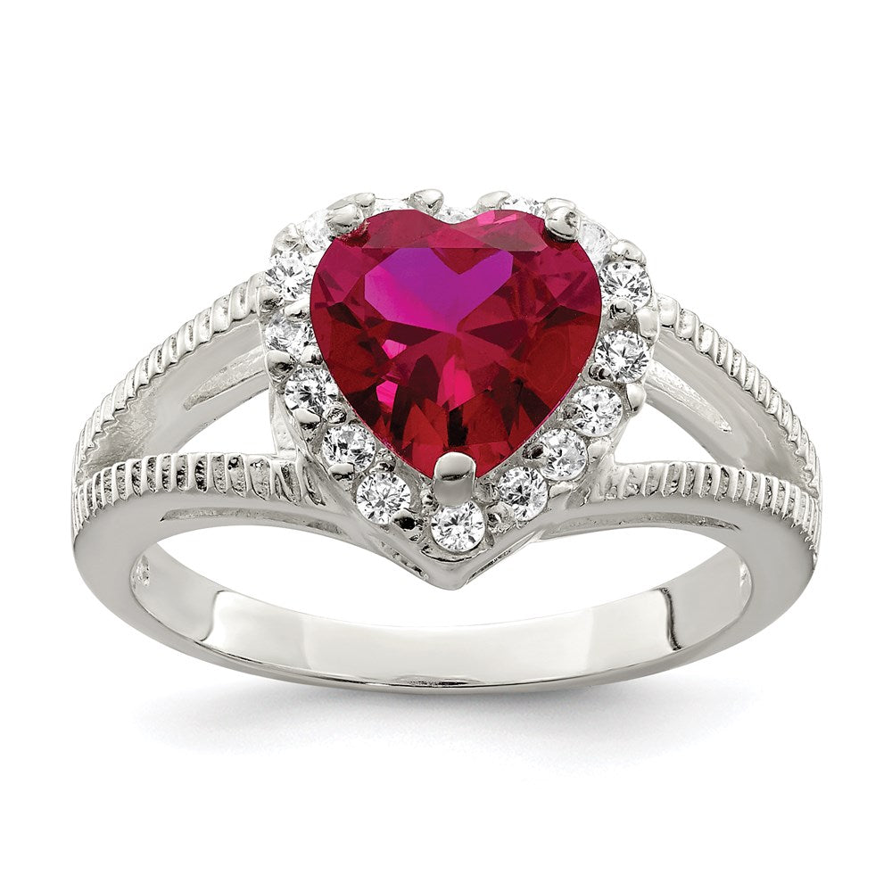 Casted;Polished;Open back;Sterling silver;CZ;Round;Cut-out sides;Red CZ