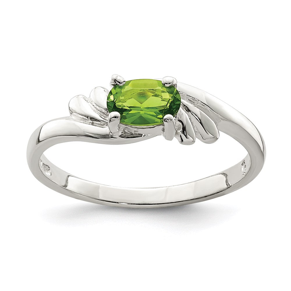 Casted;Polished;Sterling silver;Solid Back;Oval;Green CZ