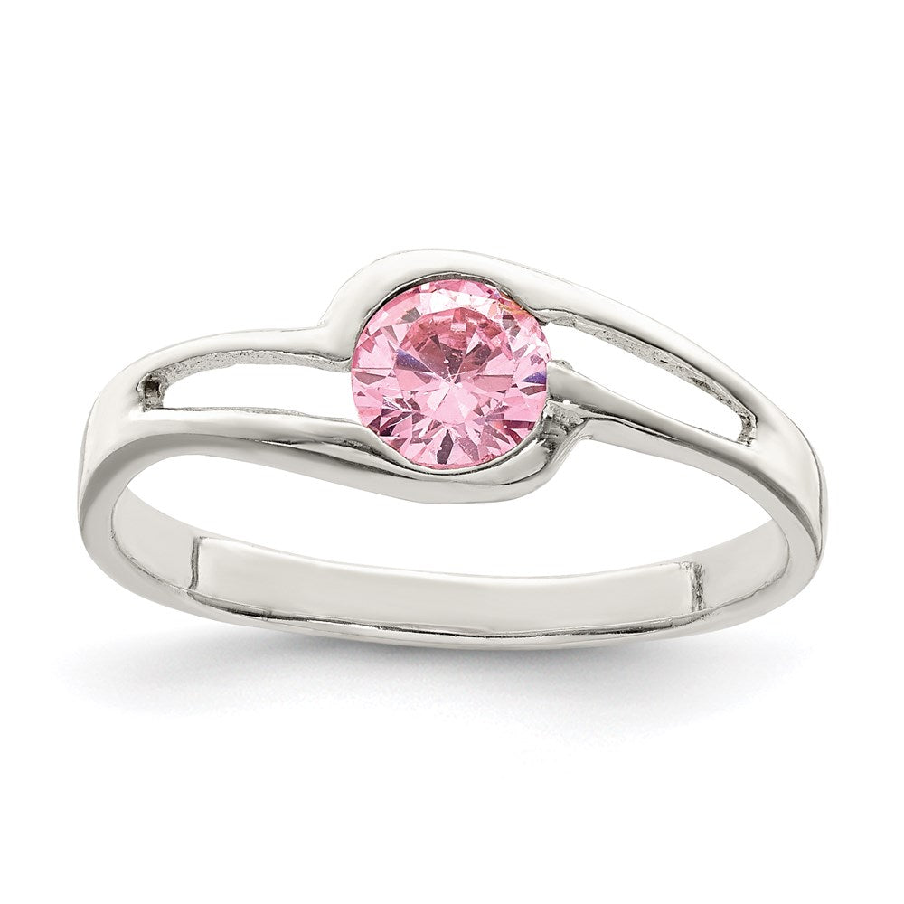 Casted;Polished;Open back;Sterling silver;Round;Pink CZ