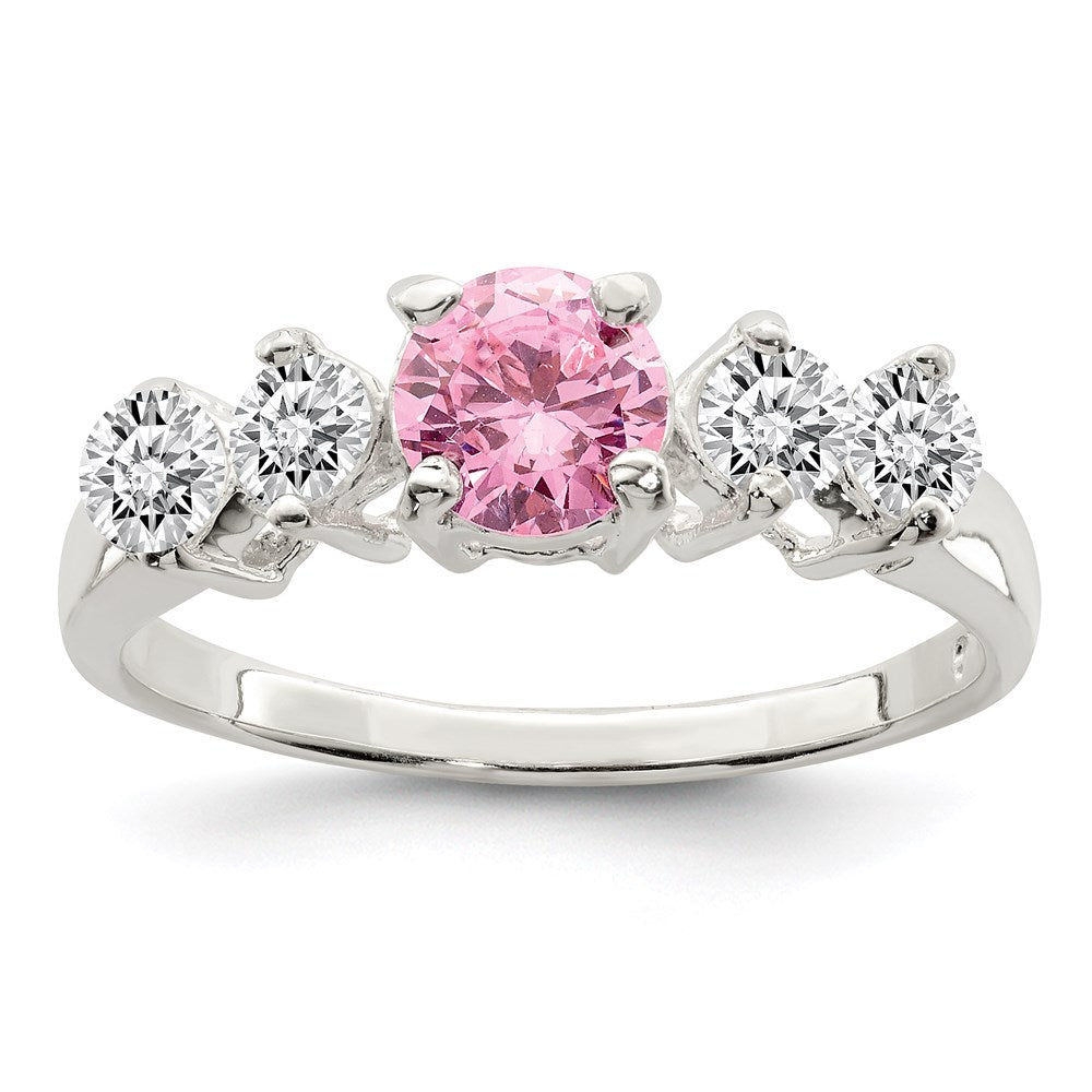 Casted;Polished;Sterling silver;CZ;Round;Solid Back;Cut-out sides;Pink CZ