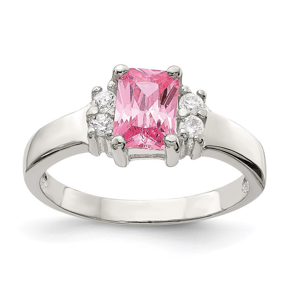Casted;Polished;Open back;CZ;Round;Step Down;Cut-out sides;Pink CZ