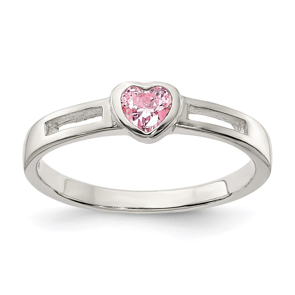 Casted;Polished;Sterling silver;Solid Back;Heart;Pink CZ