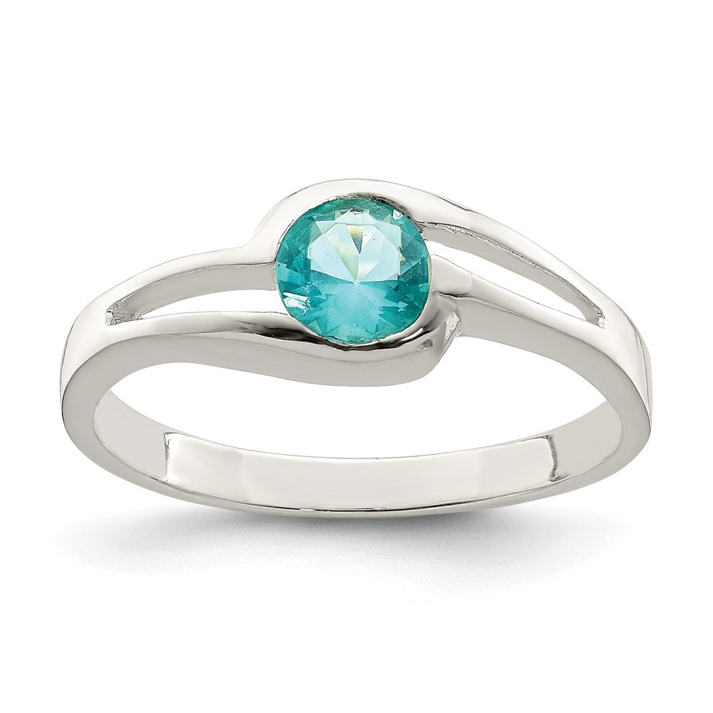 Casted;Polished;Open back;Sterling silver;Round;Blue CZ
