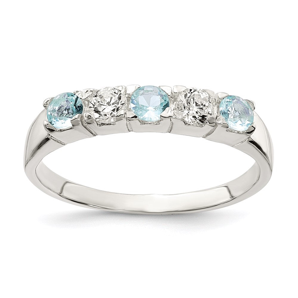Casted;Polished;Open back;Sterling silver;Round;Blue CZ