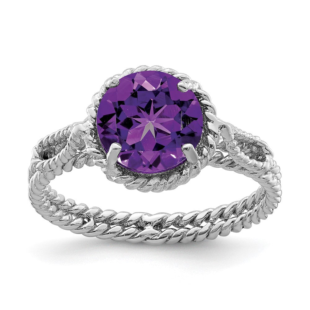 Polished;Open back;Sterling silver;Amethyst;Rhodium-plated;Twisted