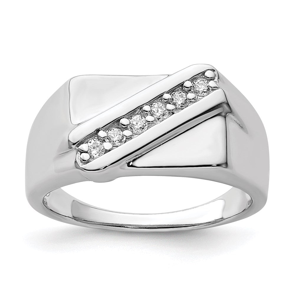 Casted;Polished;Sterling silver;CZ;Rhodium-plated