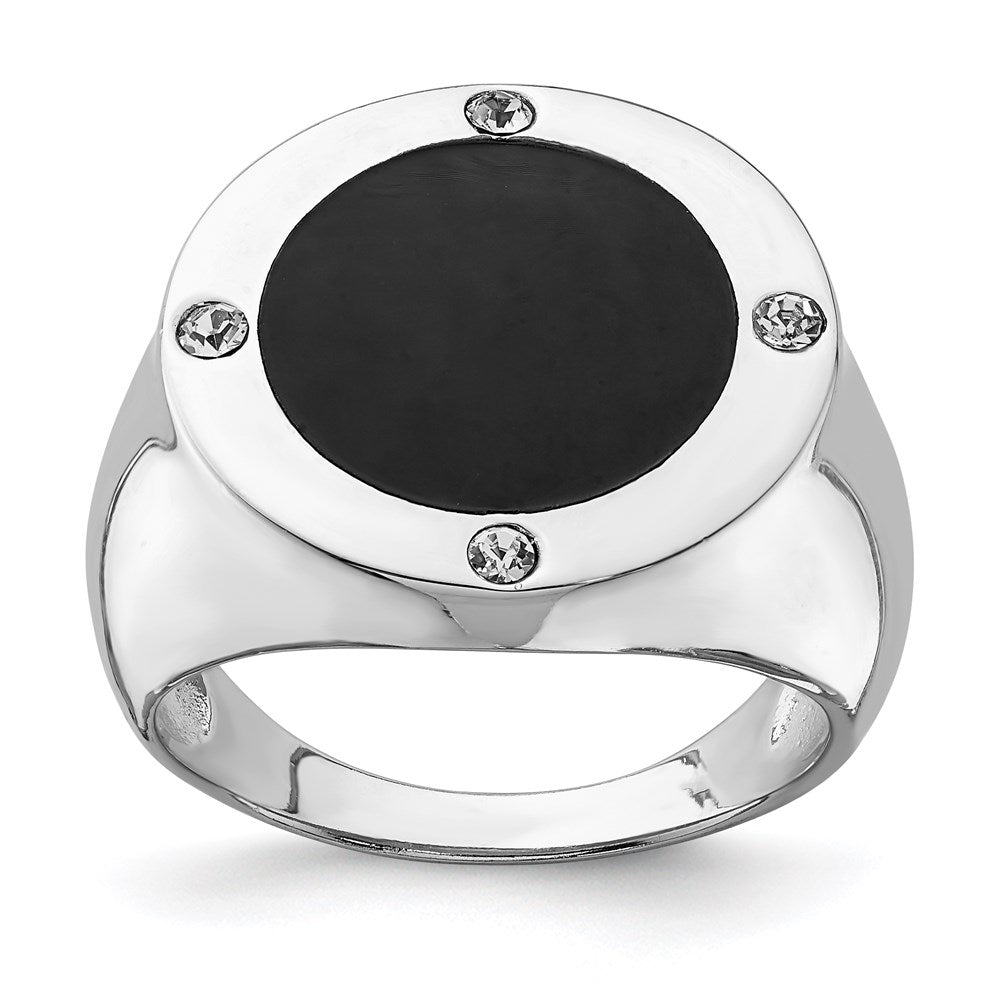 Casted;Polished;Simulated;Sterling silver;CZ;Onyx;Rhodium-plated