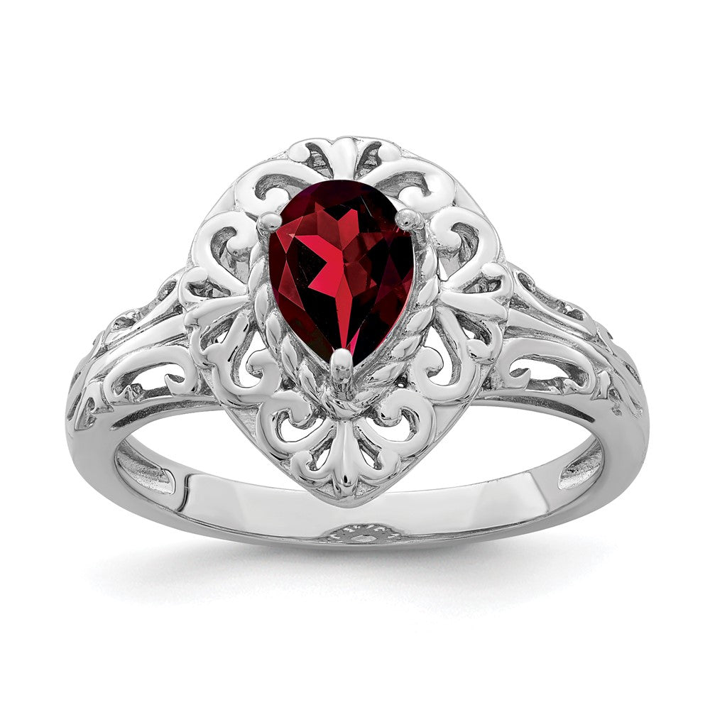 Polished;Open back;Sterling silver;Garnet;Rhodium-plated