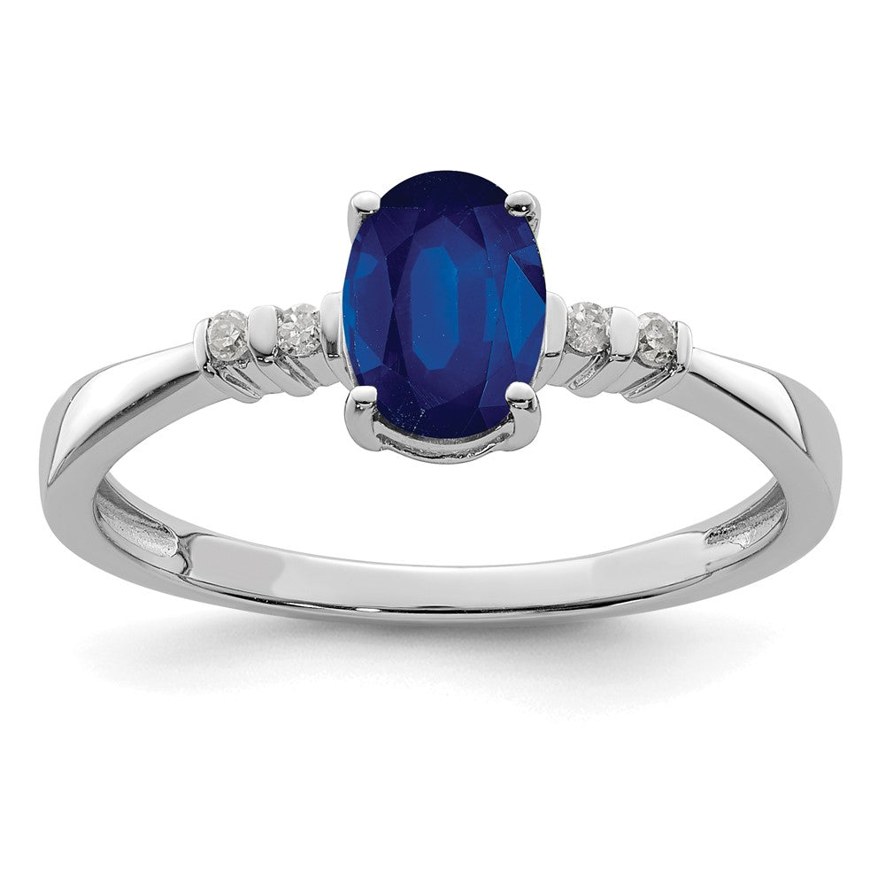 Polished;Open back;Sterling silver;Diamond;Sapphire;Rhodium-plated