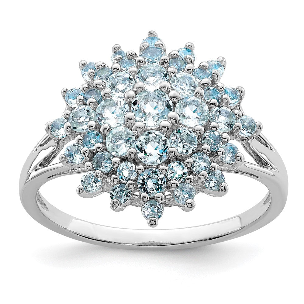 Polished;Open back;Genuine;Sterling silver;Aquamarine;Rhodium-plated