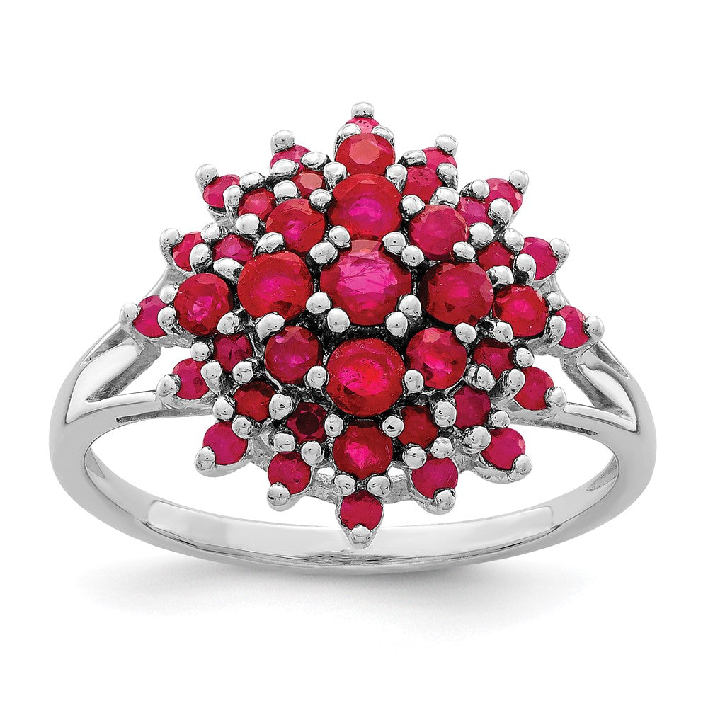 Polished;Open back;Sterling silver;Ruby;Rhodium-plated