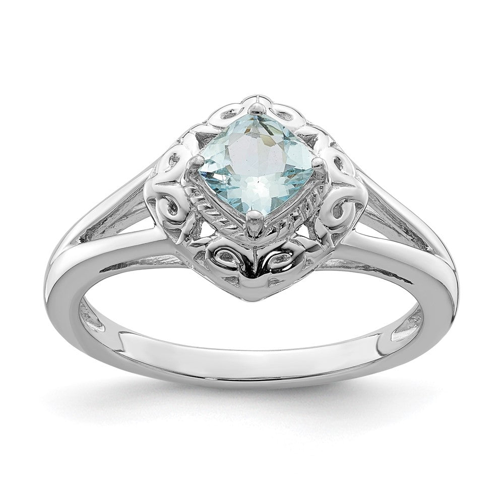 Polished;Open back;Genuine;Sterling silver;Aquamarine;Rhodium-plated