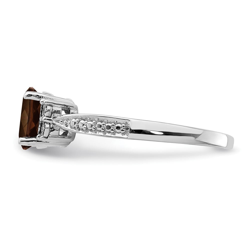 Sterling Silver Rhodium Diam. & Smoky Quartz Ring