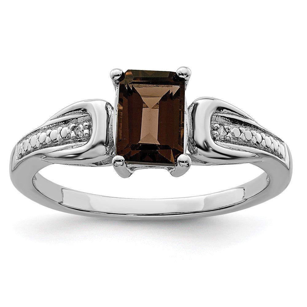 Polished;Open back;Sterling silver;Diamond;Smokey quartz;Rhodium-plated;Emerald Cut