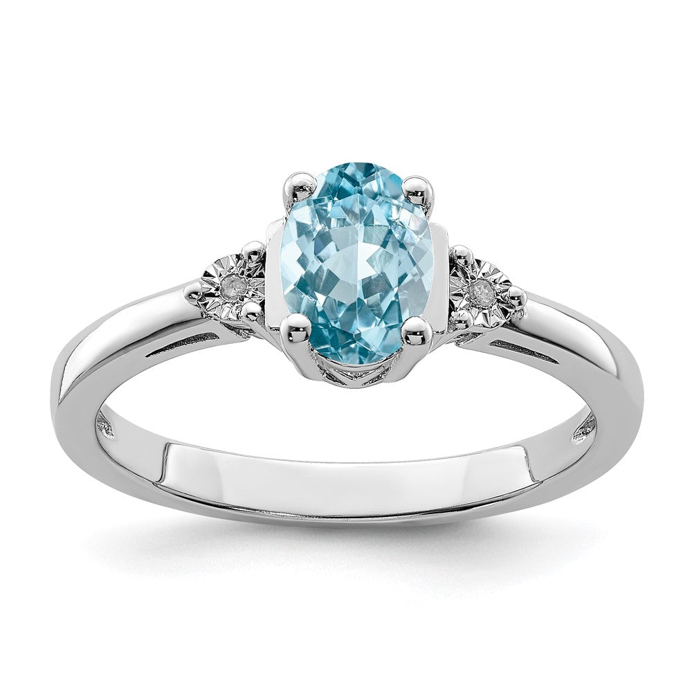 Polished;Open back;Genuine;Sterling silver;Diamond;Rhodium-plated;Blue Topaz