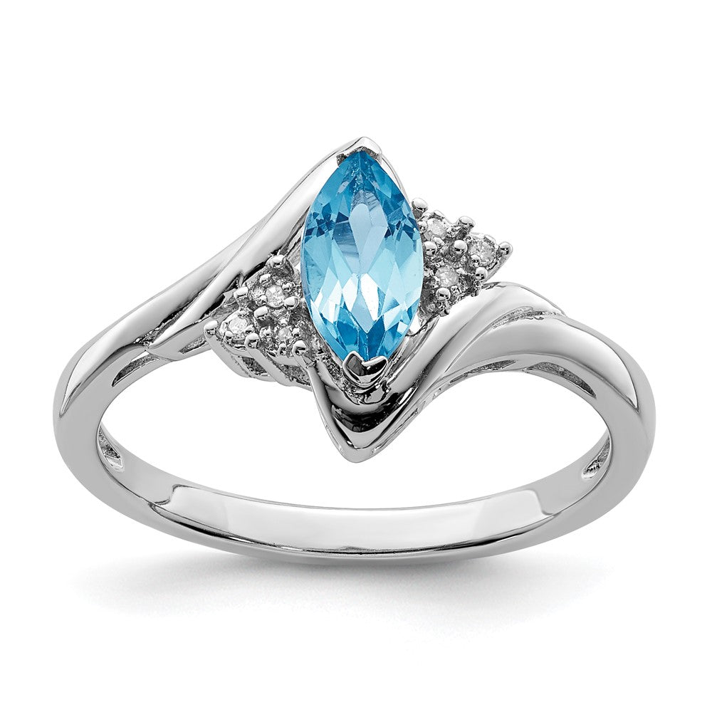 Polished;Open back;Genuine;Sterling silver;Diamond;Rhodium-plated;Blue Topaz