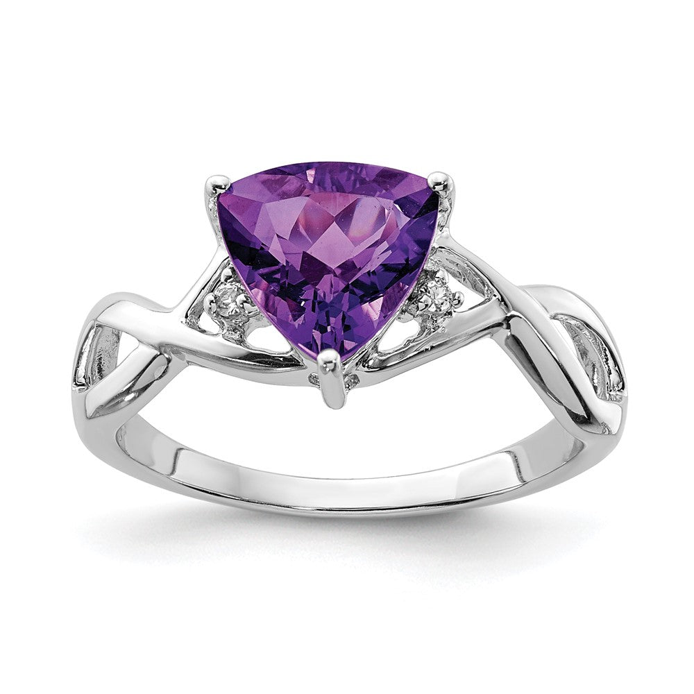 Polished;Open back;Sterling silver;Amethyst;Rhodium-plated;White topaz;Trillion