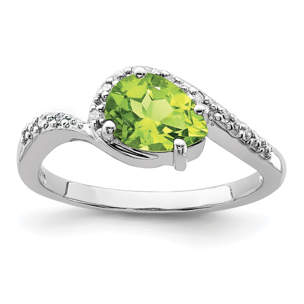 Polished;Open back;Sterling silver;Diamond;Peridot;Rhodium-plated;Pear