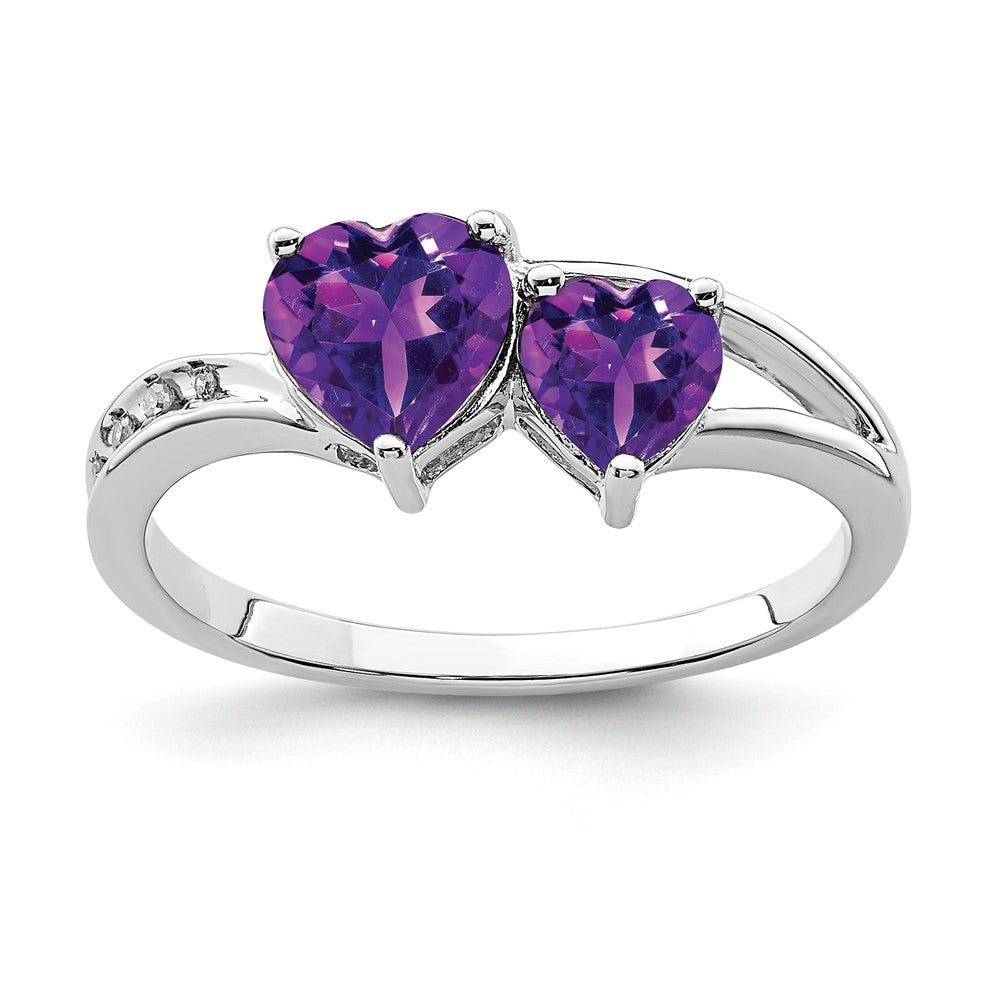 Polished;Open back;Sterling silver;Amethyst;Diamond;Rhodium-plated