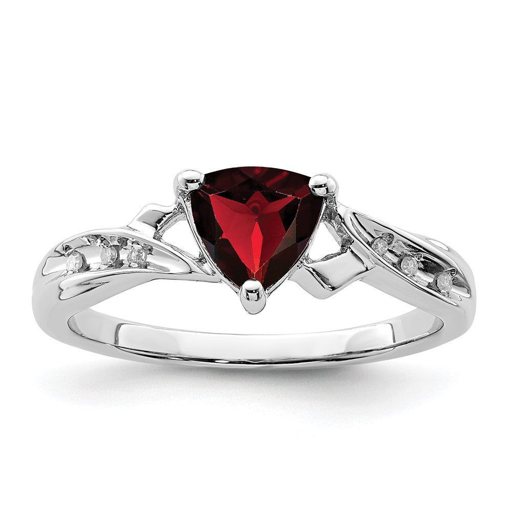 Polished;Open back;Sterling silver;Diamond;Garnet;Rhodium-plated