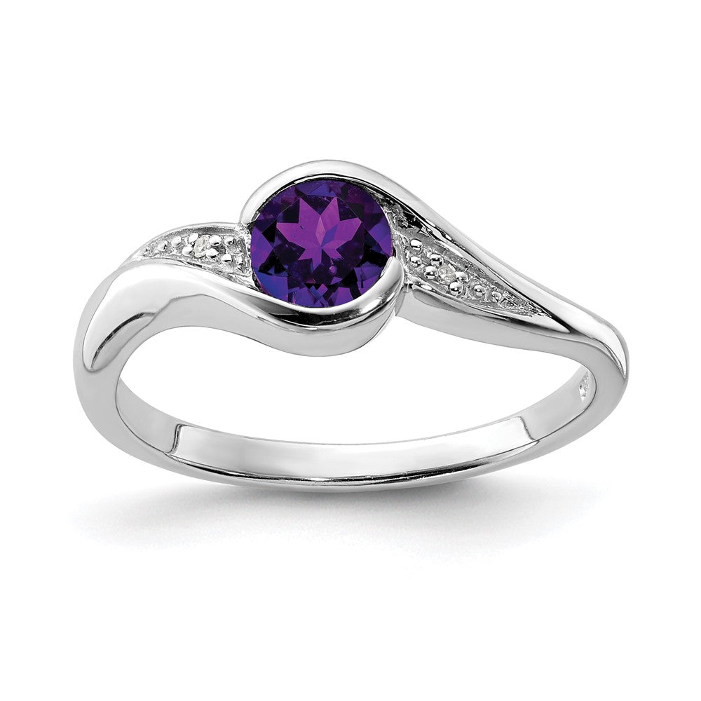 Polished;Open back;Sterling silver;Amethyst;Diamond;Rhodium-plated