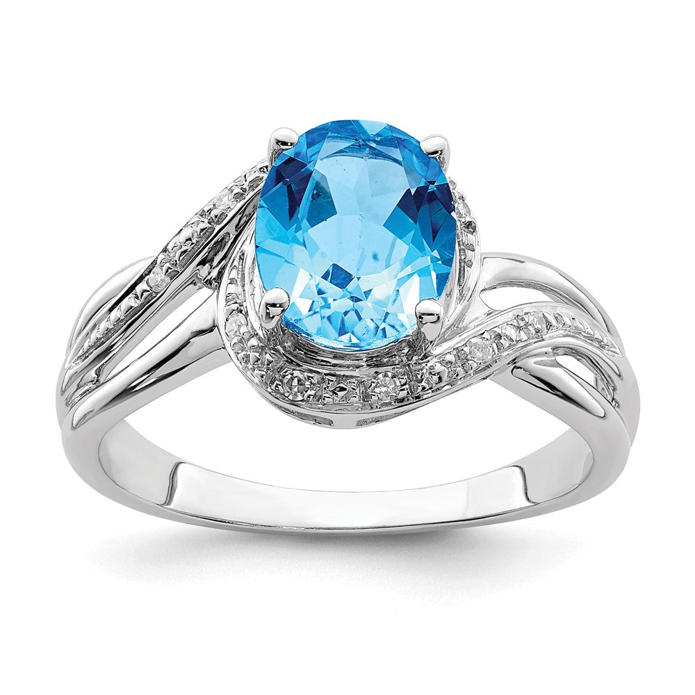 Polished;Open back;Genuine;Sterling silver;Diamond;Rhodium-plated;Blue Topaz