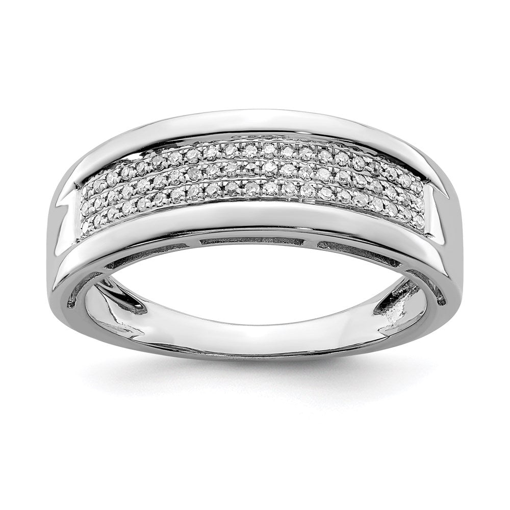 Polished;Open back;Sterling silver;Diamond;Prong set;Rhodium-plated