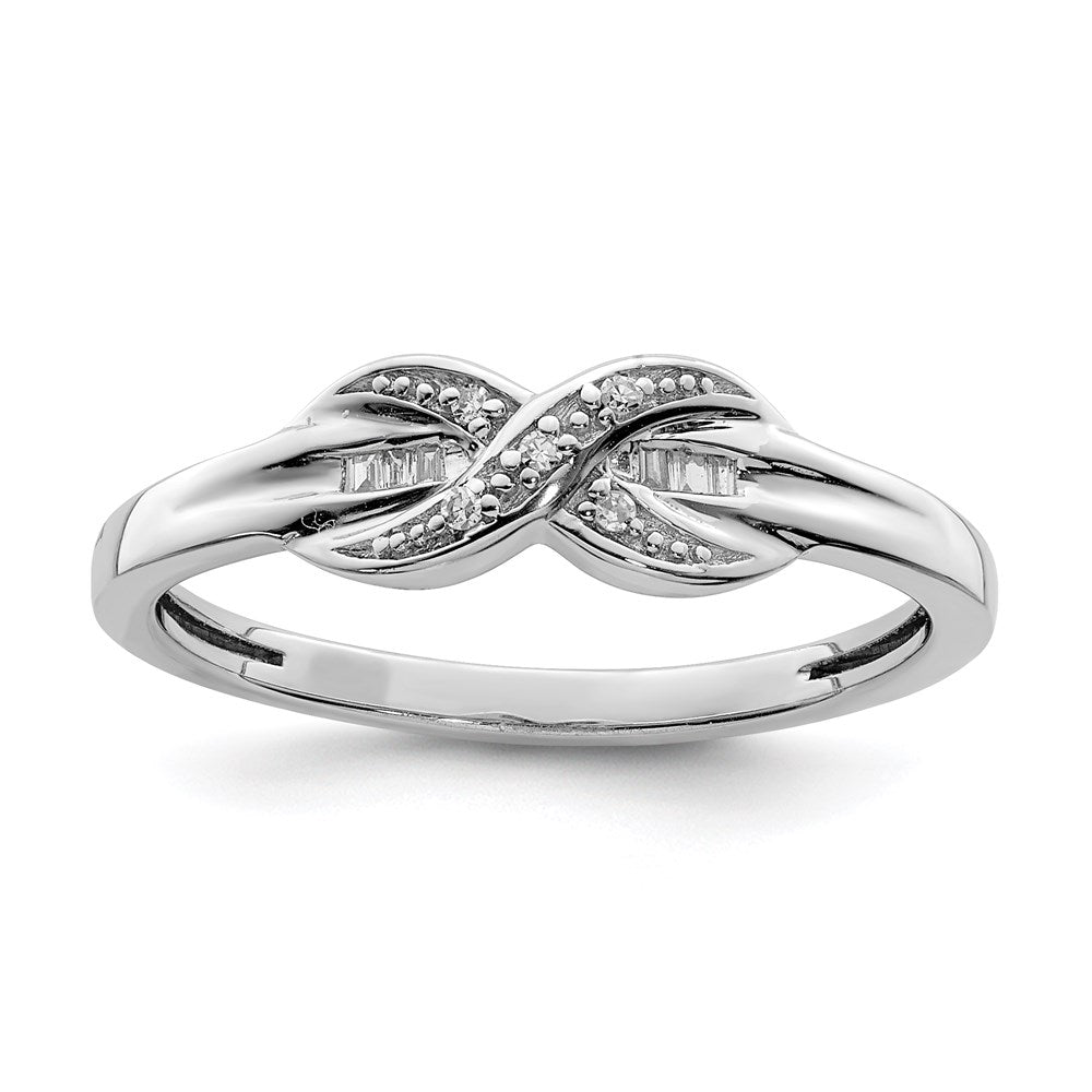 Casted;Polished;Open back;Sterling silver;Diamond;Baguette & round;Rhodium-plated