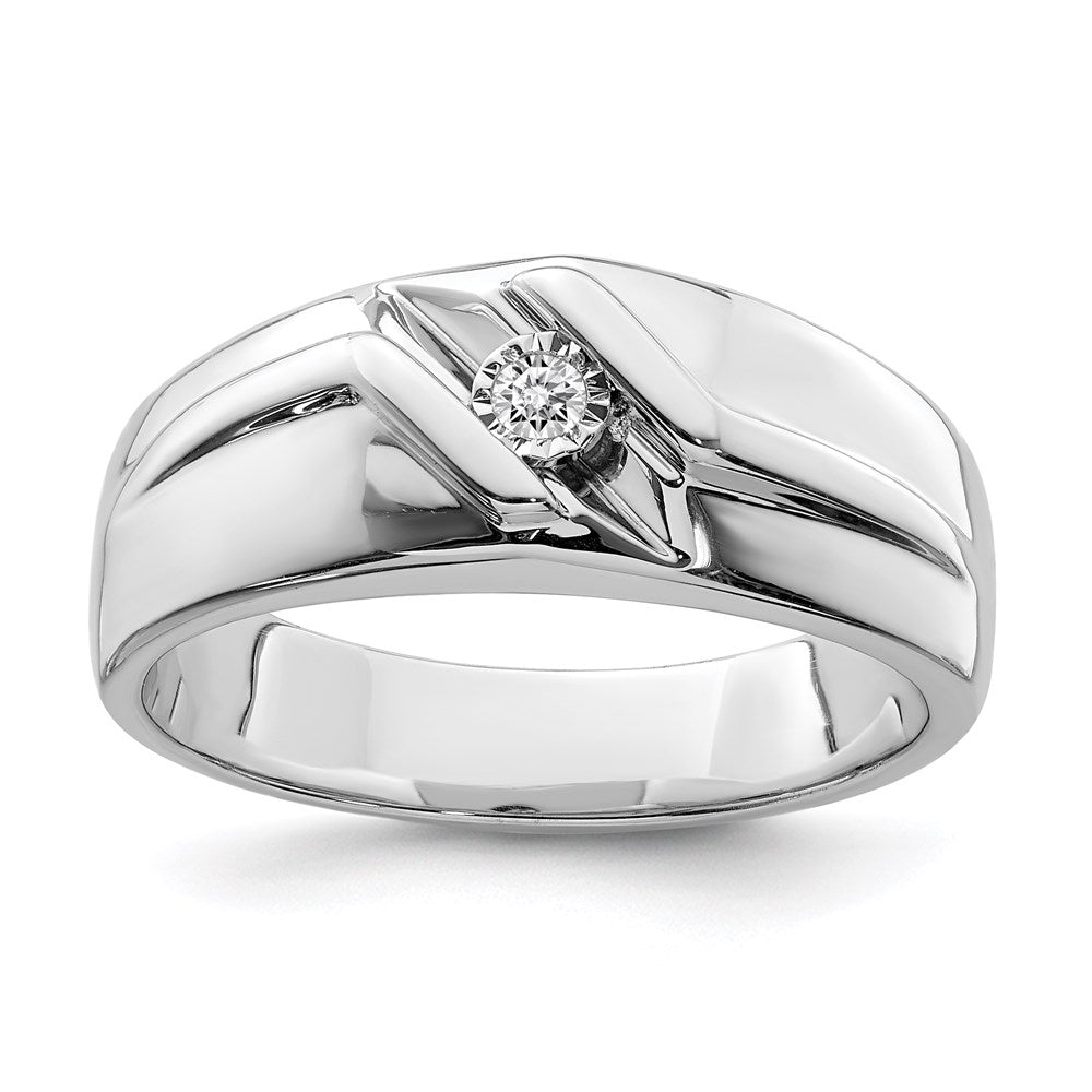 Casted;Polished;Closed back;Sterling silver;Diamond;Rhodium-plated