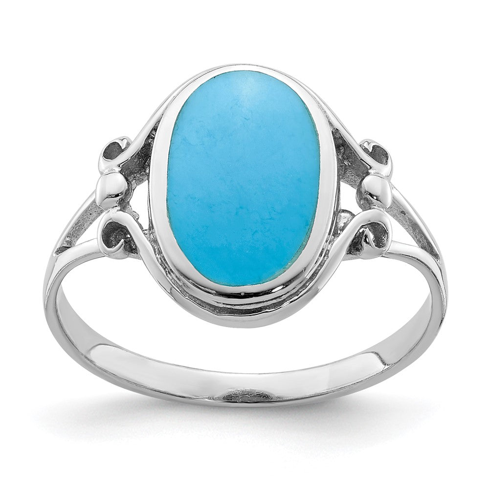 Polished;Open back;Synthetic;Sterling silver;Turquoise;Oval
