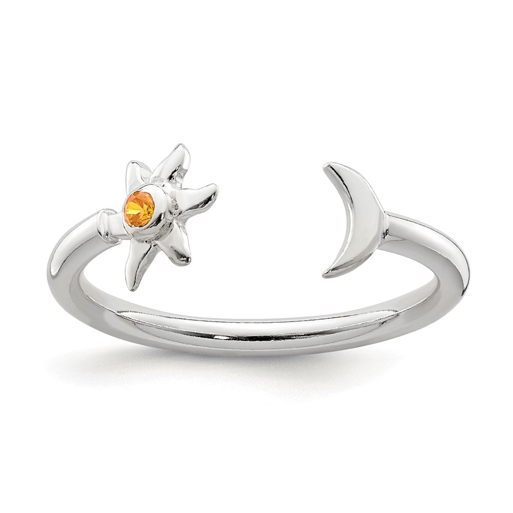Solid;Polished;Sterling silver;CZ;Adjustable;Orange