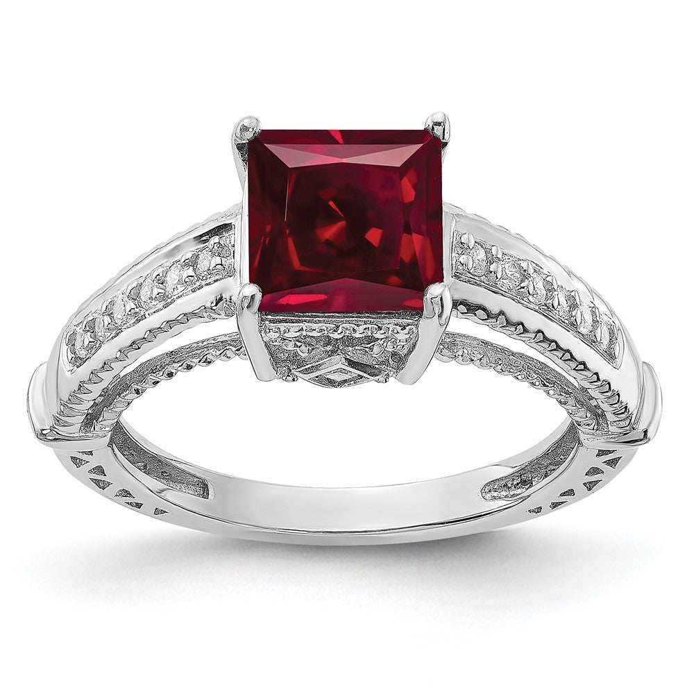 Casted;Polished;Open back;CZ;Textured;Synthetic ruby