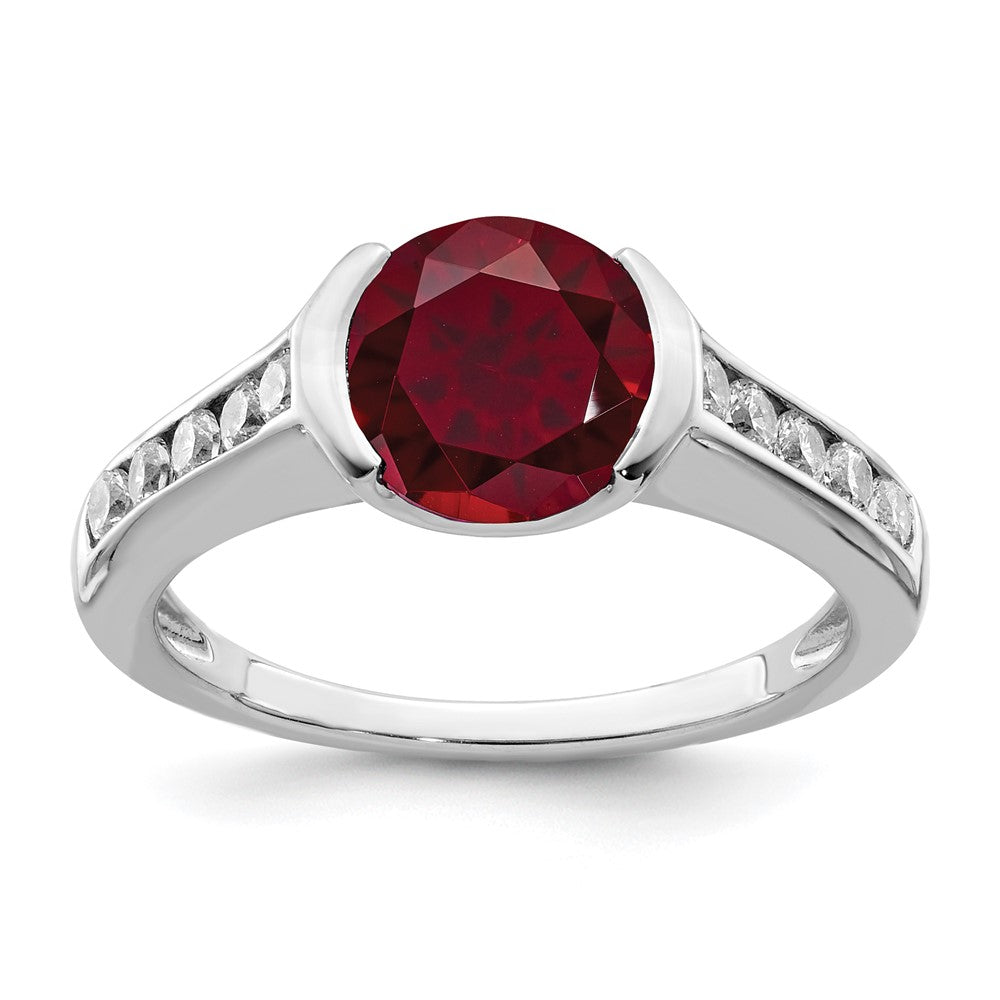 Casted;Polished;Open back;Sterling silver;CZ;Bezel;Synthetic ruby